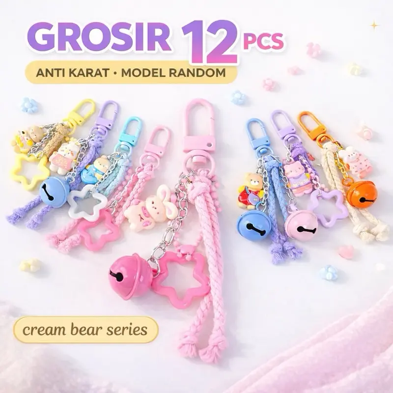 PAKET USAHA, GROSIR 6/12 Pc Bagcharm Tali Tassel Murah Custom Keychain Gantungan Kunci Mainan Karakter Lucu Hadiah Lengkap Rame