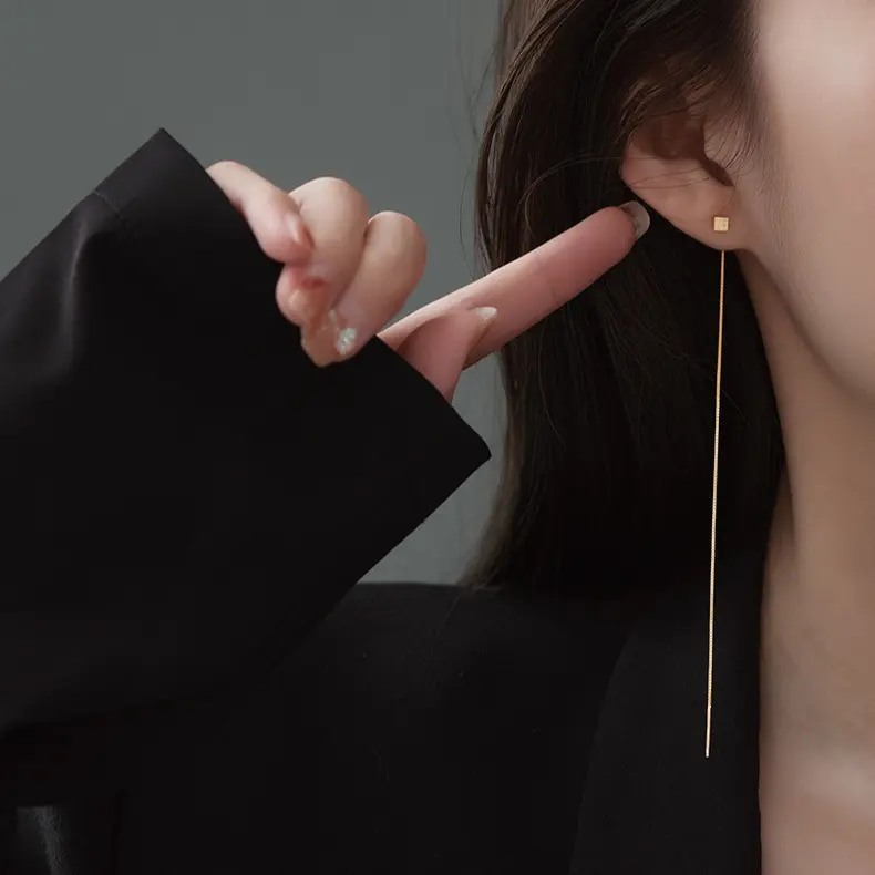 Anting-anting Persegi, Wayar Telinga Persegi, Gaya Sejuk Ringkas, Rumbai Panjang, Sesuai untuk Wanita, Tahan Lama, Kalis Air, Anti-Pudar, Warna, Sesuai untuk Musim Panas, Tunjukkan Wajah Anda, Rupa Langsing Earrings Titanium
