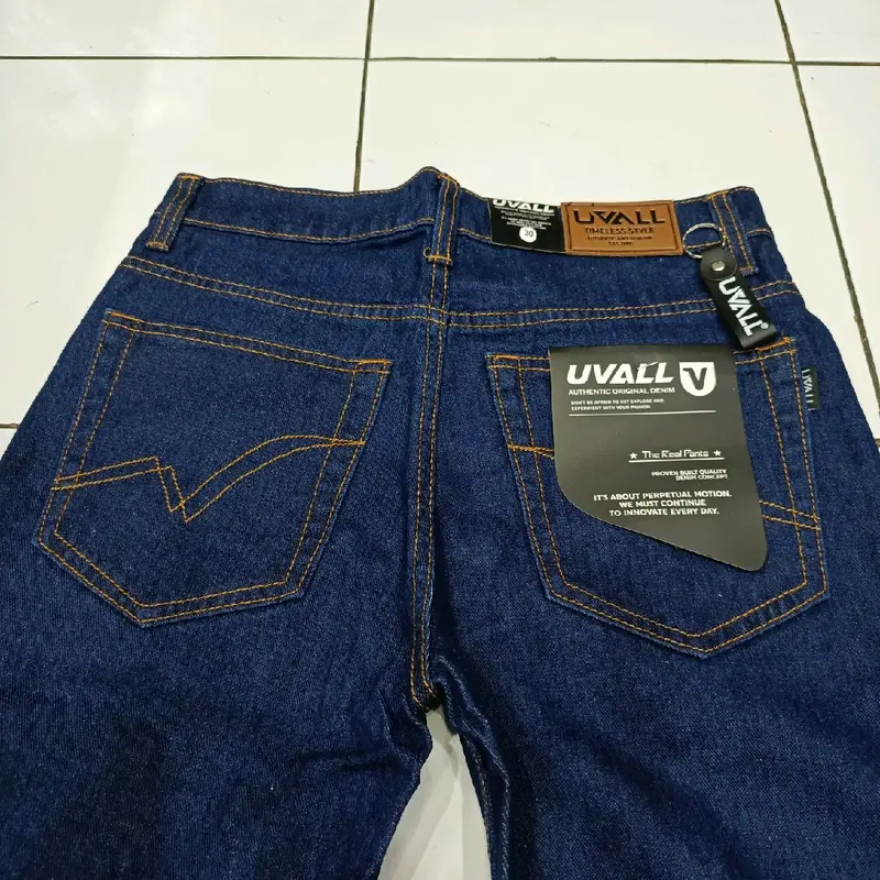 Celana Jeans Panjang Standar Pria Biru Navy/Dark Blue Denim Premium Brand Uvall 1