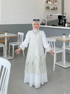 Mumu Malvina Anak Gamis Ceruty Full Furing Mix Brokade Bahan Shakila Premium Aksen Saku Aktif Kancing Atif Model 2 Leyer Size M hingga XXL