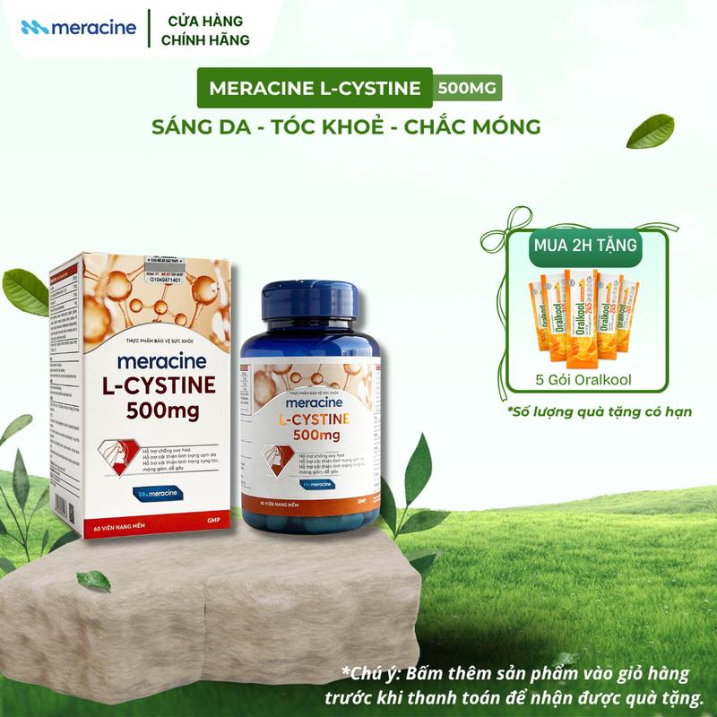 Meracine L-Cystine hỗ trợ sáng da, chống oxy hóa, cải thiện sạm da, mờ thâm, rụng tóc- Hộp 60 viên nang mềm