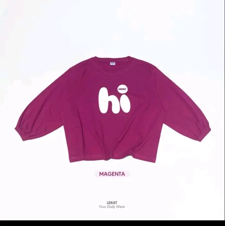 KAOS LENGAN PANJANG MOTIF HI                    -atasan wanita T-shirt Blouse with say Hi t-shirt opersize Baju crop top casual lerist 4