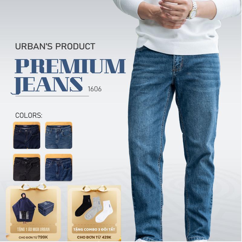 Quần bò jean nam Menswear Pants Có Túi cao cấp URBAN co giãn, dáng slim, vải denim cao cấp, bền màu, không nhăn Menwear NO1606 bigsize, ống suông đứng jean
