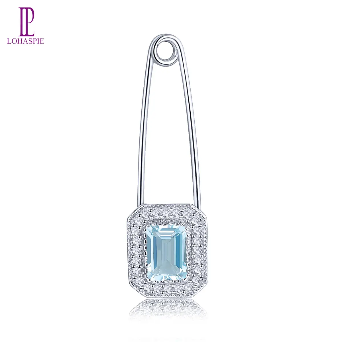 Natural 1.2 Carats Octogan Silver 925 Blue Topaz Brooch Original Beautiful Korean Style Jewelry Accessories Good Birthday Gift for women
