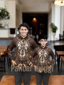 Kemeja Batik Pria Couple Ayah Anak Laki-laki Motif Murai Mahogani Katun Saga Batik High Quality & Lembut - Pendek, Pekalongan - Nyaman, Panjang