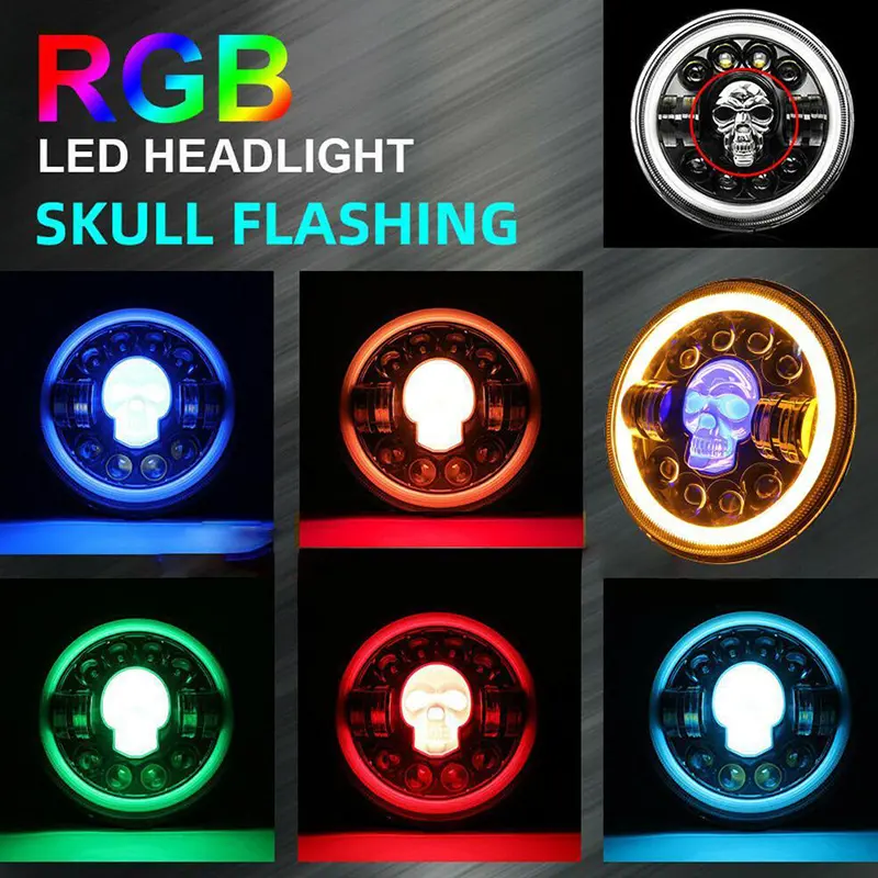 COD Lampu Tembak Daymaker Tengkorak 7 Inch LED Bulat Lampu Tembak Tengkorak 40 Watt Lampu Daymaker Tengkorak 12 LED 3