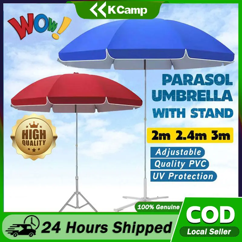 【KCamp】2.4M 3M Rainbow Parasol Umbrella With Stand UV Protection Umbrella Canopy Picnic Payung Besar Payung Pasar Malam