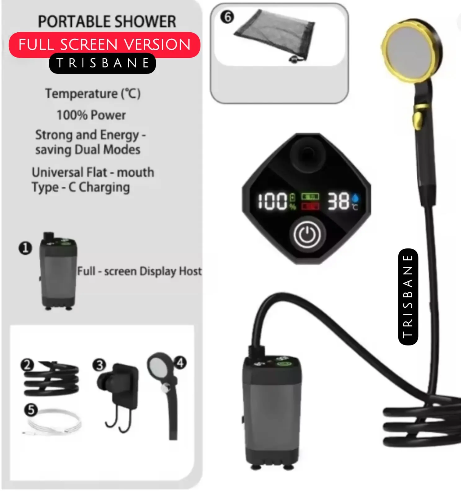 Shower Portable Camping Outdoor Layar Digital 6000mAh Aliran 8 L/Menit