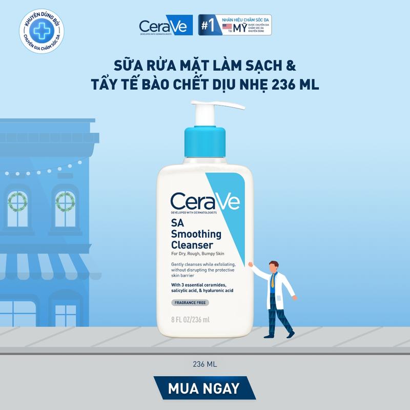   FlashSale  Sữa rửa mặt làm sạch & tẩy tế bào chết dịu nhẹ CeraVe SA Smoothing Cleanser 236ml 