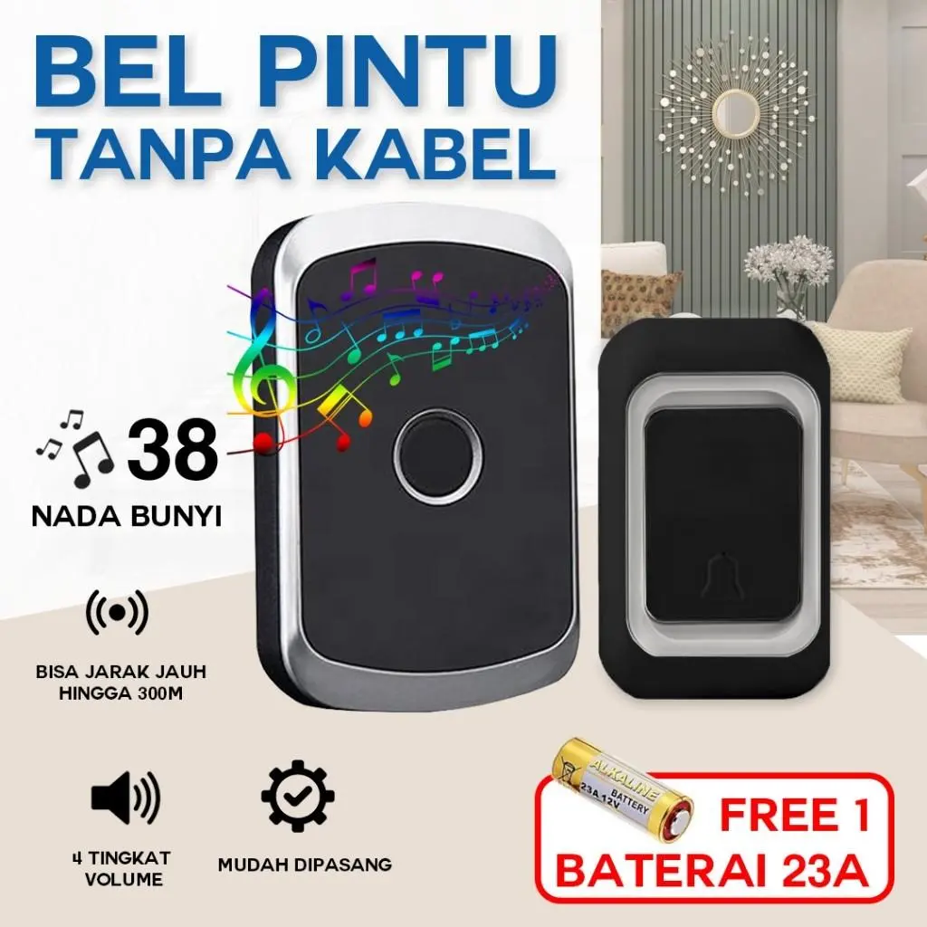ICHILIN Bel Pintu Wireless door bell tanpa kabel AC Listrik/Baterai 1 Knop Remote Bel pintu Bel Rumah COD