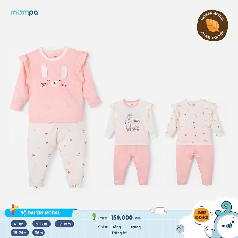 Bộ quần áo dài tay cho bé trai Mompa 6 tháng đến 3 tuổi vải Modal mềm mại co giãn thấm hút 0043 M25TD