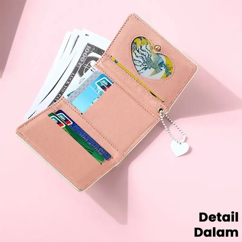 Dompet Lipat Wanita Motif Love Timbul Dompet Mini Wanita  Lucu New Collection BY009 Kartu Kulit 4