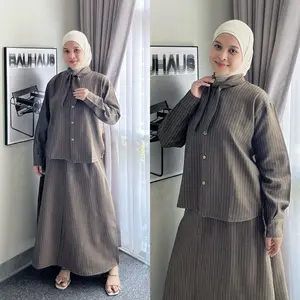 ZIELLA Setrok Wanita Semi Wool Stripe Salur Terbaru - Setelan Rok Salur Mayung Semi Wool Kekinian