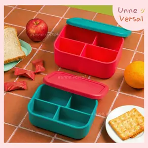 [ Unne.versal ] – Kotak bekal sekat 4/Lunch box silicone 4 compart/ Bento silicone premium lunch box/Kotak bekal anak/Tempat makan silikon anti tumpah anak/Lunch box anti pecah anti bocor/kotak makan sekat silikon/bpa free/food grade