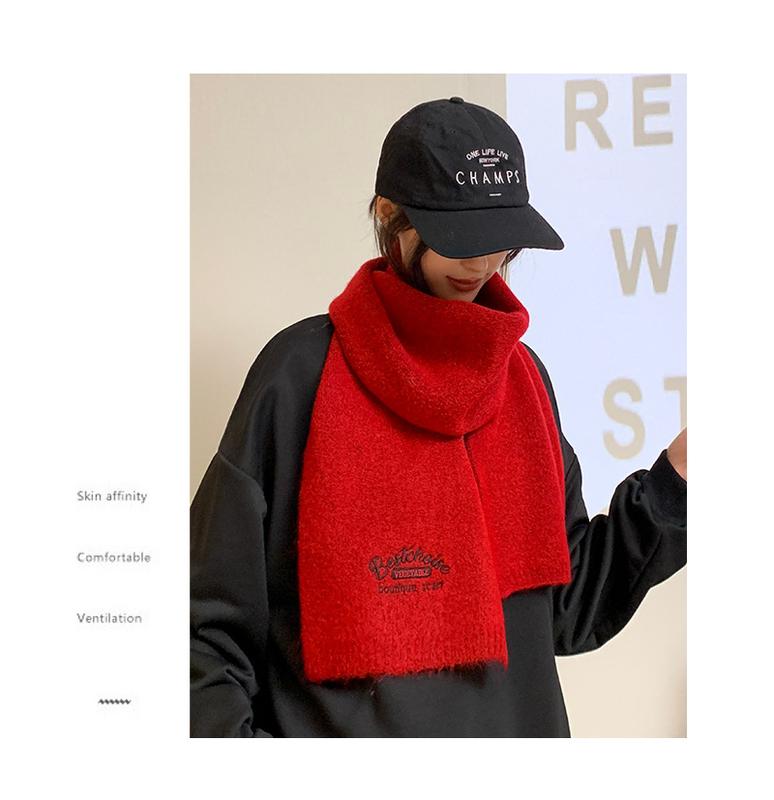 Product Introduction of Embroidered Brown with Letters with Woolen Knitting Scarf Winter Girls 2023 New High-Grade Korean Style All-Match Scarf 15