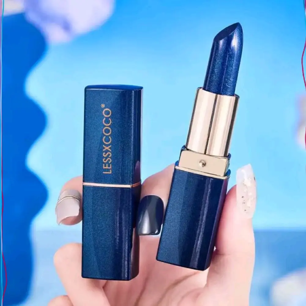 LESSXCOCO ORIGINAL BLUE LIPSTICK – COLOR CHANGING, LONG-LASTING, WATERPROOF, MOISTURIZING, & GLOSSY LIPSTICK LIPSTIK UNTUK BIBIR CANTIK MERAH MENGKILAP SEHARIAN