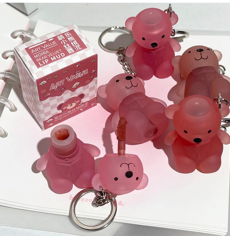 Product Introduction of 1Pc Bear Shape Lovely Keychain Lip Glaze Matte Silky Velvet Long Lasting Lipstick Waterproof Non-Stick Cup Lip Mud Lip Cosmetic for women beauty to choose 30