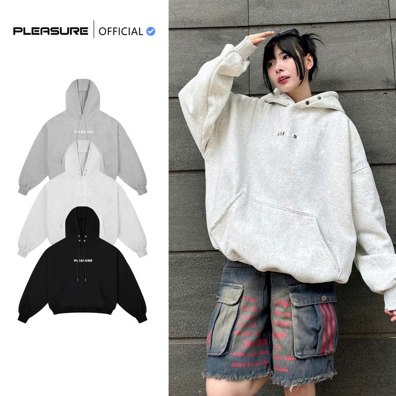 Không Xù Lông Áo Hoodie PLEASURE Silver Coated Tráng Gương Boxy Form Châu Âu Dáng Rộng Unisex Nam Nữ Local Brand
