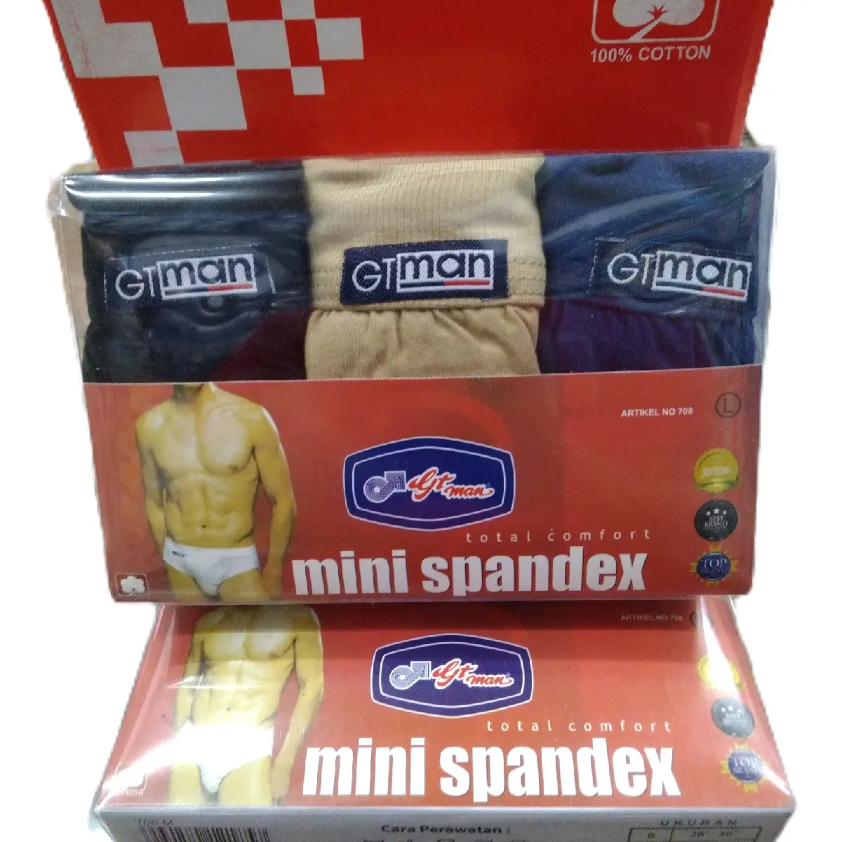 Celana Dalam GTMEN 708 B Sepandek Underwear 1 Pak 3 Pcs - Sempak Pria Katun CD Cowok Dewasa Nyaman Remaja Karet Boxer Kotak Spandex Jalan Pendek Motif