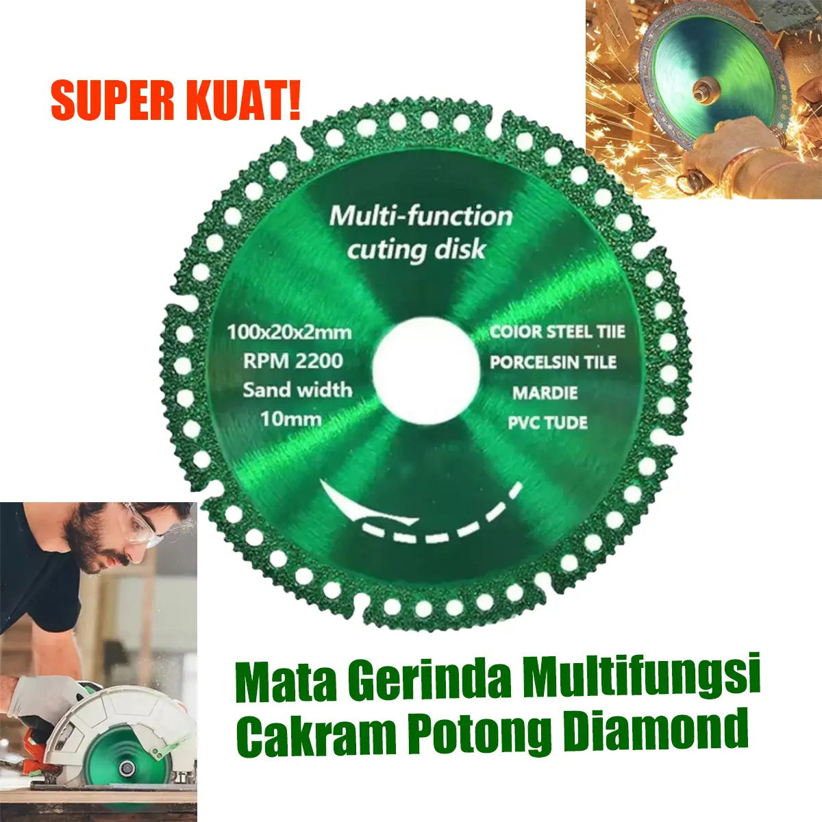 4 Inch Mata Gerinda Besi Batu Kayu Keramik Bahan Metal Besi Stainless Steel Mata Gerinda Hijau Multifungsi Gerigi - Untuk Besi/Kayu/Granit/Kaca