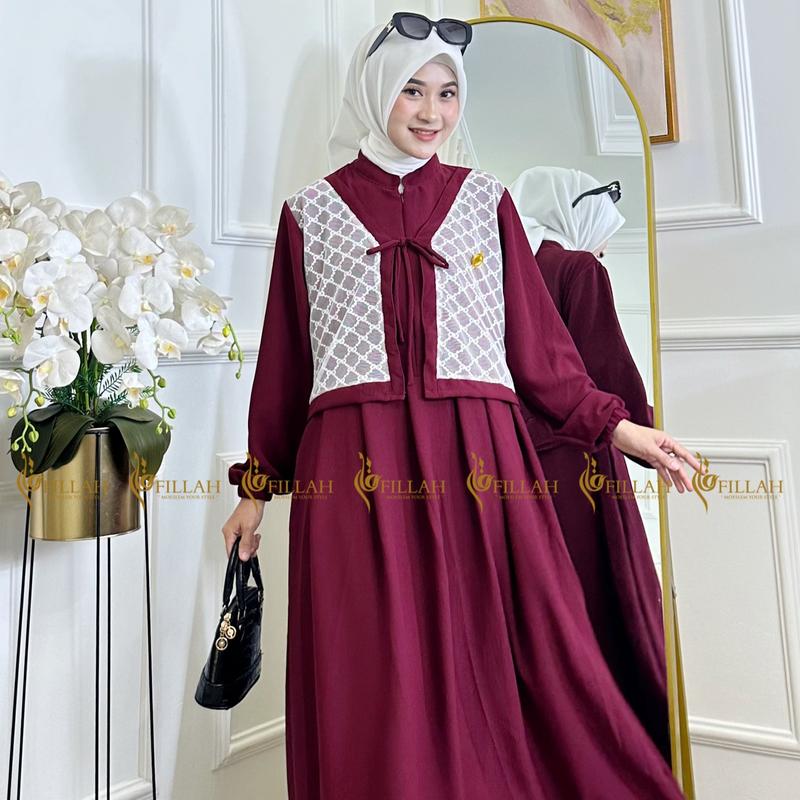 Qiana Dress Gamis Wanita Terbaru 2025 Gamis elegant Gamis Brukat Gamis kombinasi  Brukat Tile 0