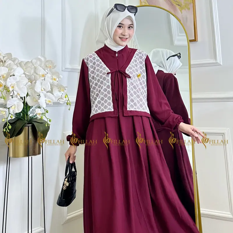 Qiana Dress Gamis Wanita Terbaru 2025 Gamis elegant Gamis Brukat Gamis kombinasi  Brukat Tile 0