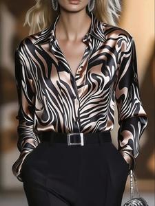 Blusa elegante de satín con estampado de cebra para mujer, moda de primavera y otoño, top estiloso para damas, diseño cómodo y chic