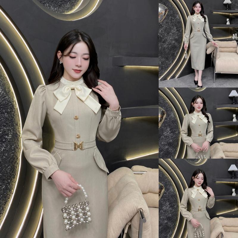  G113 - Váy Thiết Kế Evii dành cho nữ Đầm thiết kế cổ trụ  tặng kèm nơ cài  đai may liền dáng bút chì xuông phù hợp đi làm đi chơi và đi dự tiệc. Có Bigsize Women Dress 