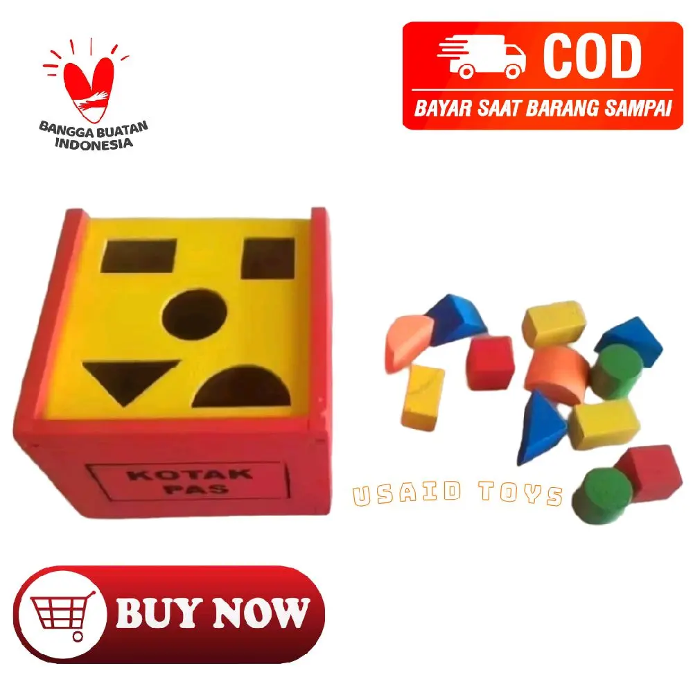 Mainan Kayu Kotak Pas Geometri Warna