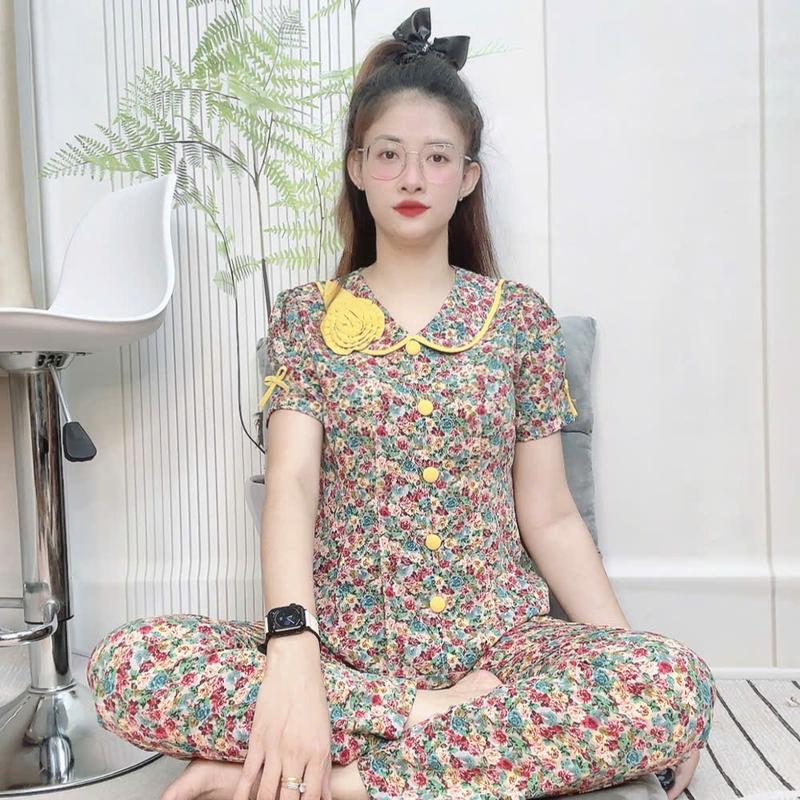 Đồ bộ lụa mango cổ sen đính bông chích ly tay ngắn quần dài phom từ 40 đến 70kg 4