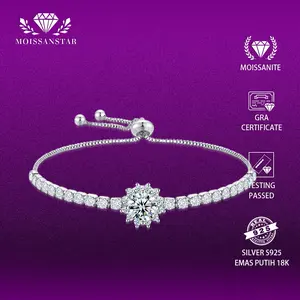 OS4-IDO-B07 Gelang Wanita Moissan Star Permata Moissanite Premium Silver S925 Dilapisi Emas Putih Sertifikat GRA Asli Garansi 1 Tahun Berkualitas Tinggi High Quality Anti Luntur Karat Berubah Warna Aksesoris Perhiasan Gelang Nikah Free Box