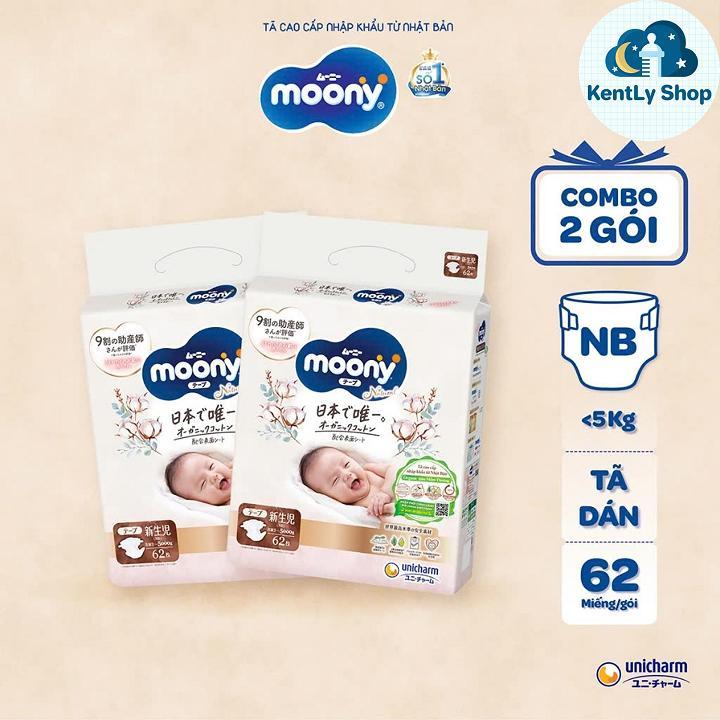 Combo 2 bịch tã dán/tã quần Moony Natural (Moony trắng) siêu cao cấp. ta dan baby