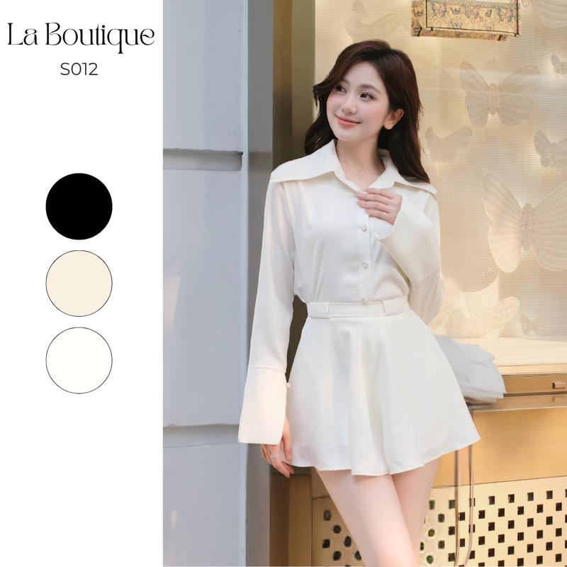 La Boutique - Áo Sơ Mi Và Chân Váy Ngắn Xòe Lụa Lạnh Có Lớp Lót Quần