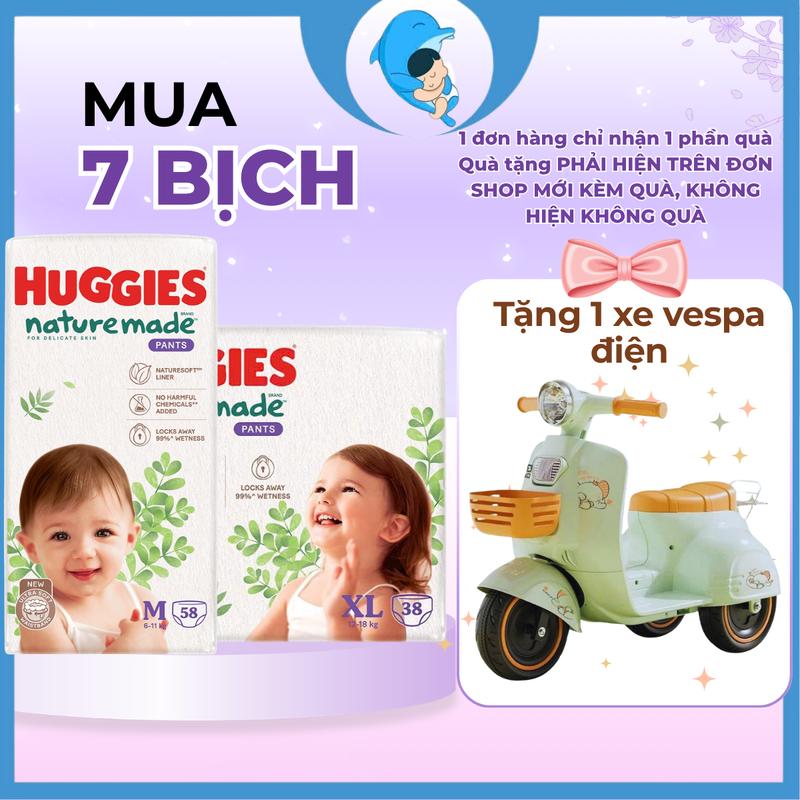 KT | Combo 7 bịch Tã quần dán Huggies NatureMade Platinum/Huggies Naturemade NB60/S82/M64/L54/XL44/M58/L44/XL38/2XL26 cho bé từ 5 đến 17kg