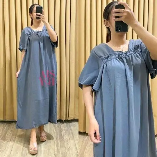 Daster Fuji Crinkle Airflow Kekinian Panjang - Homedress Ruffle Fuji Style Audy Maura Slim Premium dress 3/4 3