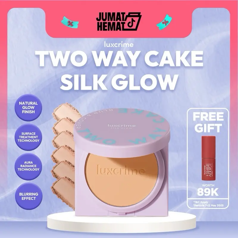 FREE LIP VINYL 7 - 12 Mei - [SILK GLOW] Luxcrime Blur & Cover Two Way Cake Powder