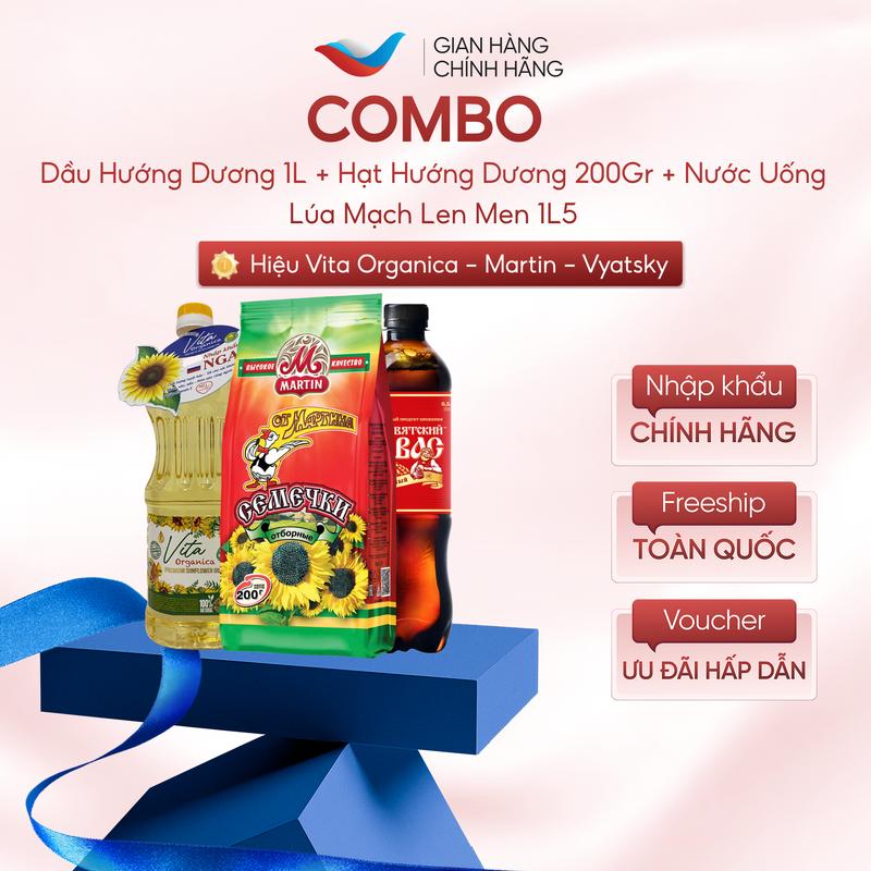  Combo Nước uống lúa mạch+ hạt hướng dương 200g + Dầu ăn hướng dương 1L 