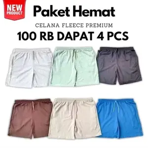100RB DAPAT 4 Celana Pendek Fleece Polos Keren Kasual Pria Wanita Kain Melar Nyaman Shorts Distro