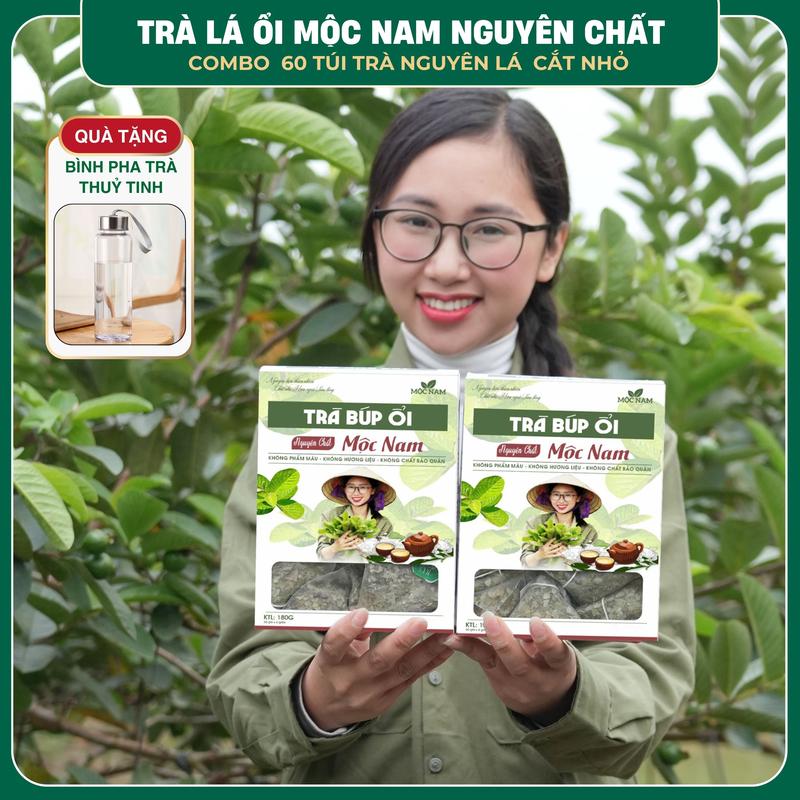 Combo 60 Túi Lá Ổi Bánh Tẻ Nguyên Chất - Dùng 2-3 Tháng - Tặng Bình Thuỷ Tinh Pha Trà - Trà Lá Ổi Mix 5 Vị Thảo Mộc - Ngọt & Dậm Vị - Bảo Quản Dễ Dàng - Hạn Sử Dụng 12 Tháng
