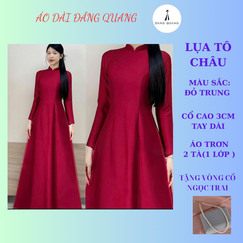 Áo Dài Truyền Thống Vải Lụa Tô Châu Cao Cấp, Cổ 3cm Tay Dài Tà Chữ A, Màu Đỏ…