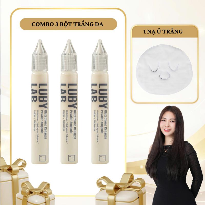  SN1954 -  Combo 4 sản phẩm: 3 Chai Bột Tái Sinh Da Siêu Vi Lubylab Gluathione Collagen Powder Ampoule + 1 Mặt nạ ủ nóng 