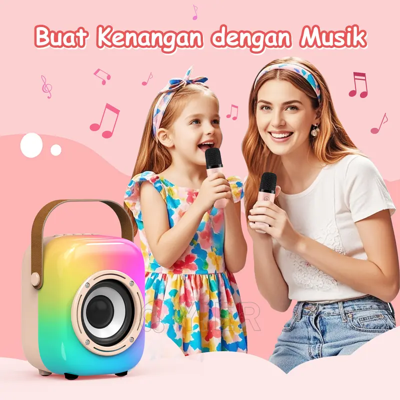Speaker Mic Karaoke Speaker Mini 2 Mic Bluetooth Speaker Karaoke Wireless karaoke Bluetooth Full Bass Portabel RGB LED Microphone Machine Jam Ponsel 4