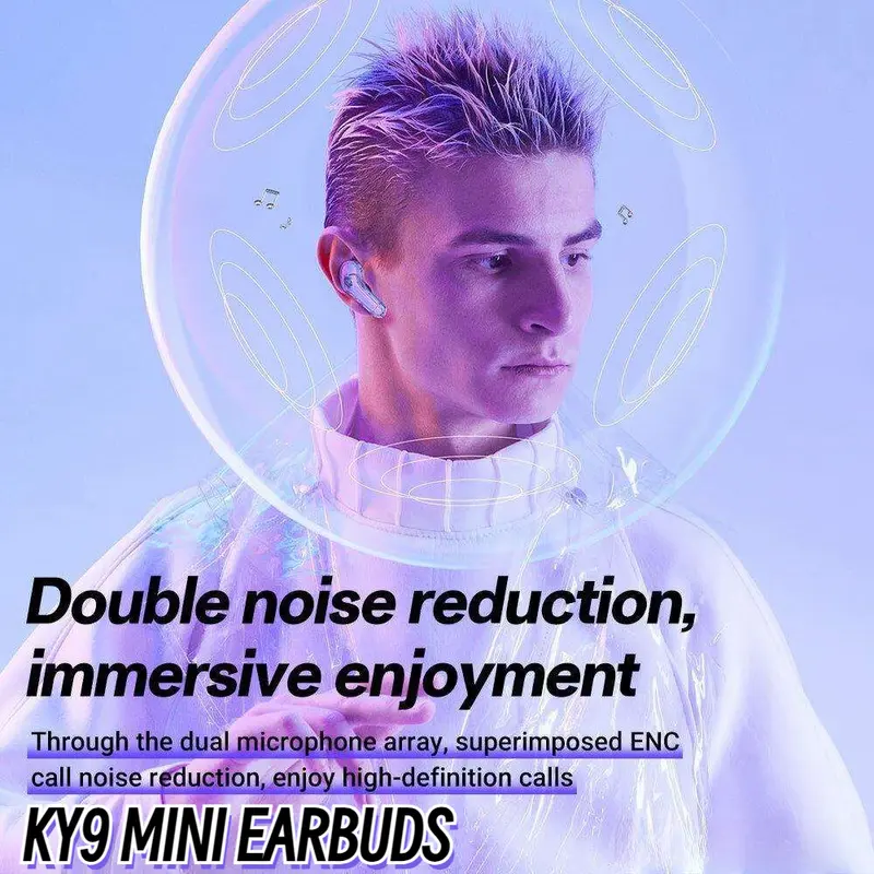 KY9 - tai nghe Bluetooth không dây mini, pha lê 7 màu, thân tròn, rõ ràng, đèn thở mát mẻ với màn hình kỹ thuật số tai  nghe Nhét Tai Nghe Nhạc 6