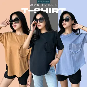 POCKET RUFFLE TSHIRT KAOS ATASAN WANITA SAKU RUFFLE KATUN COMBED 24S