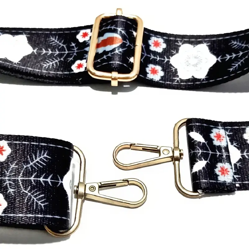 Tali Strap Tas Selempang Wanita FTH Bahan Kanvas Motif Bunga Lebar Premium Hitam 8