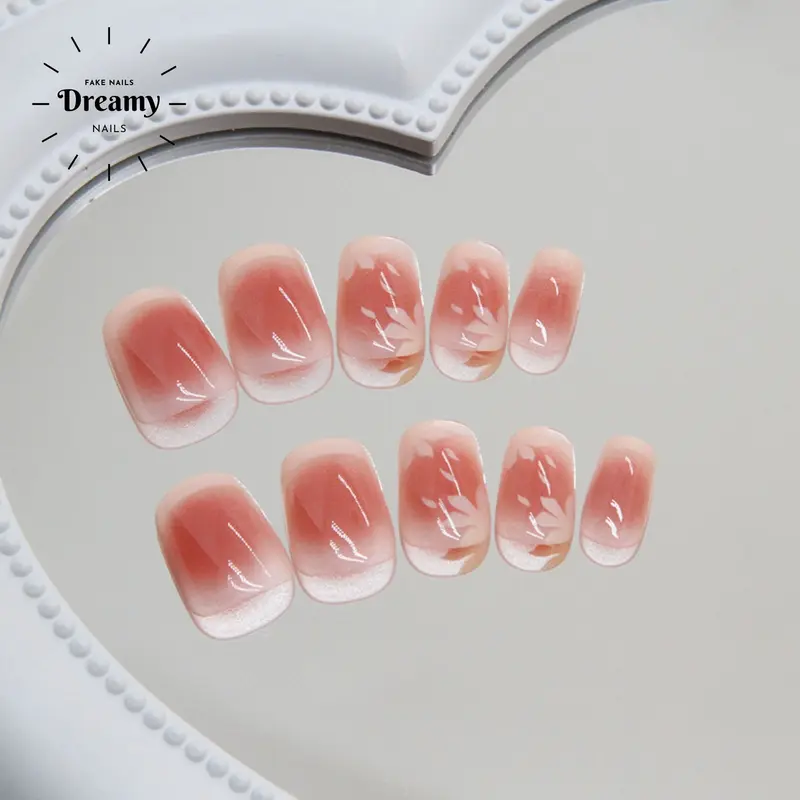 R843  DREAMYNAILS KUKU PALSU 2D 24PCS + R843 Falling Flowers cherry blossom blush French 3