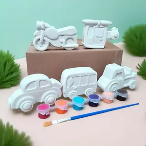 5 tema kendaraan Mainan edukasi mewarnai patung gypsum DIY painting kit souvenir anak ulang tahun