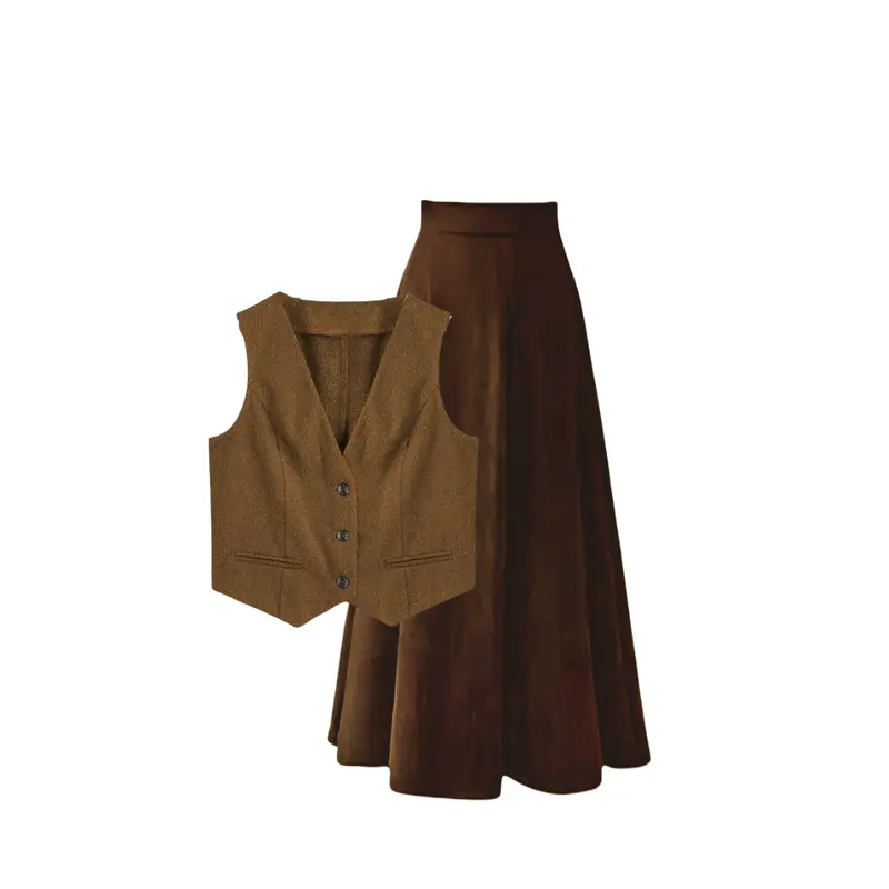 One Set Outfit Vintage (Kemeja Polos, Vest, Rok) Setelan OOTD Yearbook Murah Terbaru - GGO24 3