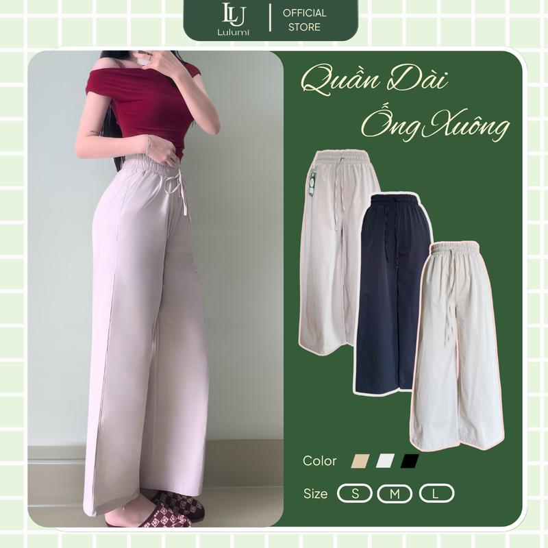 Quần Dài Ống Rộng Cạp Chun Cao Dáng Suông Cho Nữ Đủ Màu Chất Kaki Vải Gió Hàn Cotton Thoáng Mát-QD001