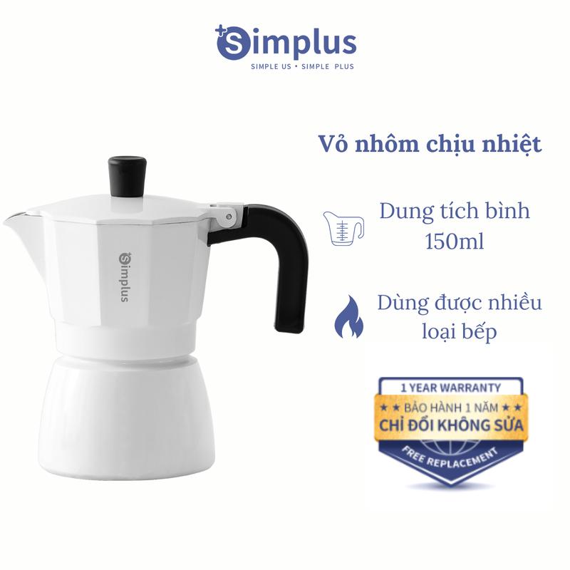 SimplusVN Ấm Pha Cà Phê Moka Espresso Kiểu Ý KFJH015, Chiết Xuất Áp Suất Cao, Dung Tích 150ml, Dùng Đa Dạng Loại Bếp Bảo Hành 1 Năm Chỉ Đổi Không Sửa